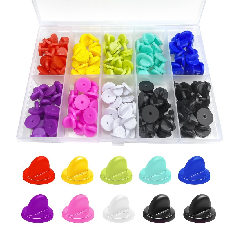 DUFEIMOY 150Pcs Rubber Pin Backs Locking, Locking Pin Backs with Storage Case, Pin Backs Pin Keepers for Brooch Tie Hat Badge Insignia, Multicolor Silicone Pin Locks - Image 1